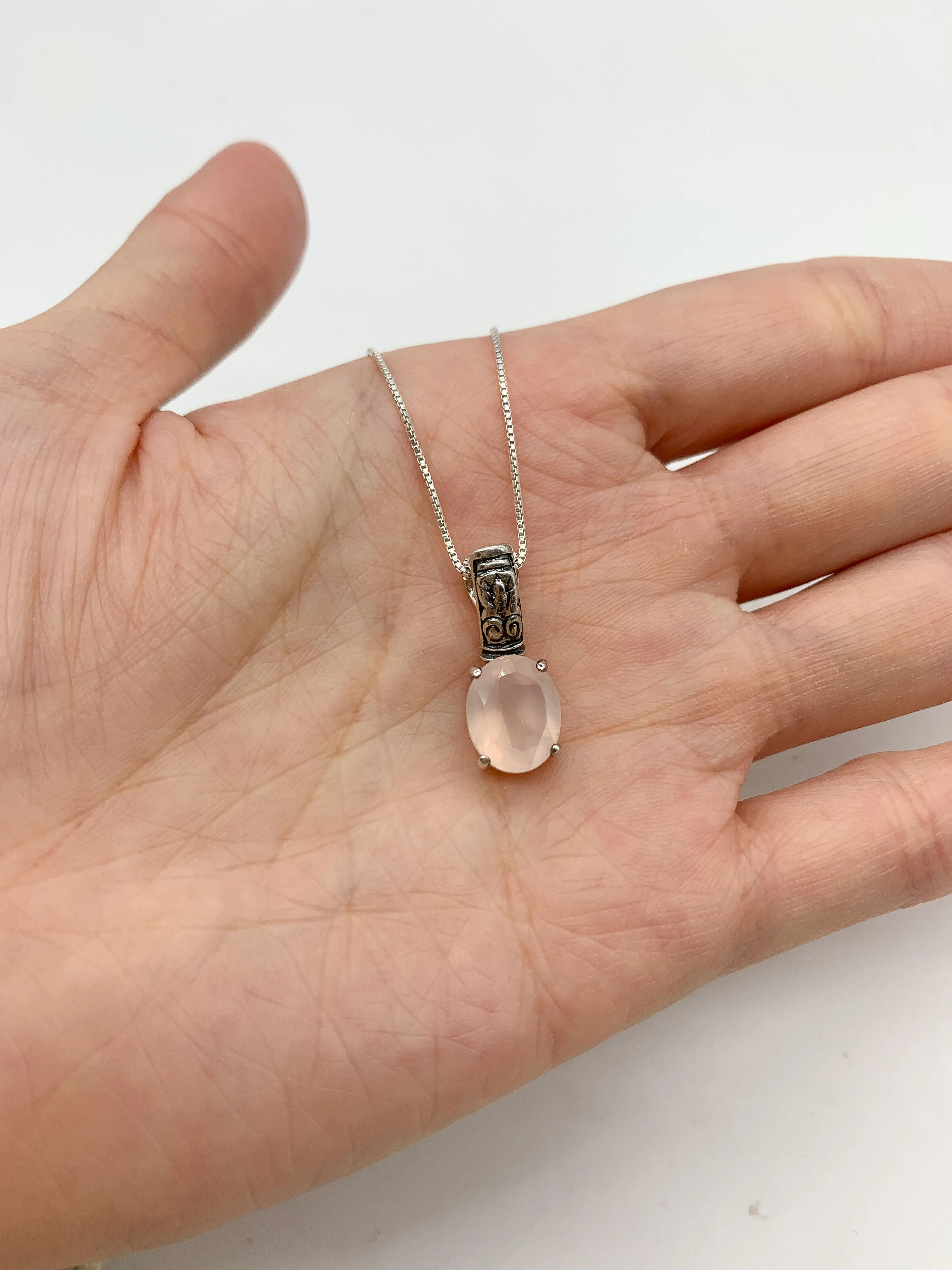 Rose Quartz Necklace - Natural Rose Quartz Necklace -Pink Vintage Necklace