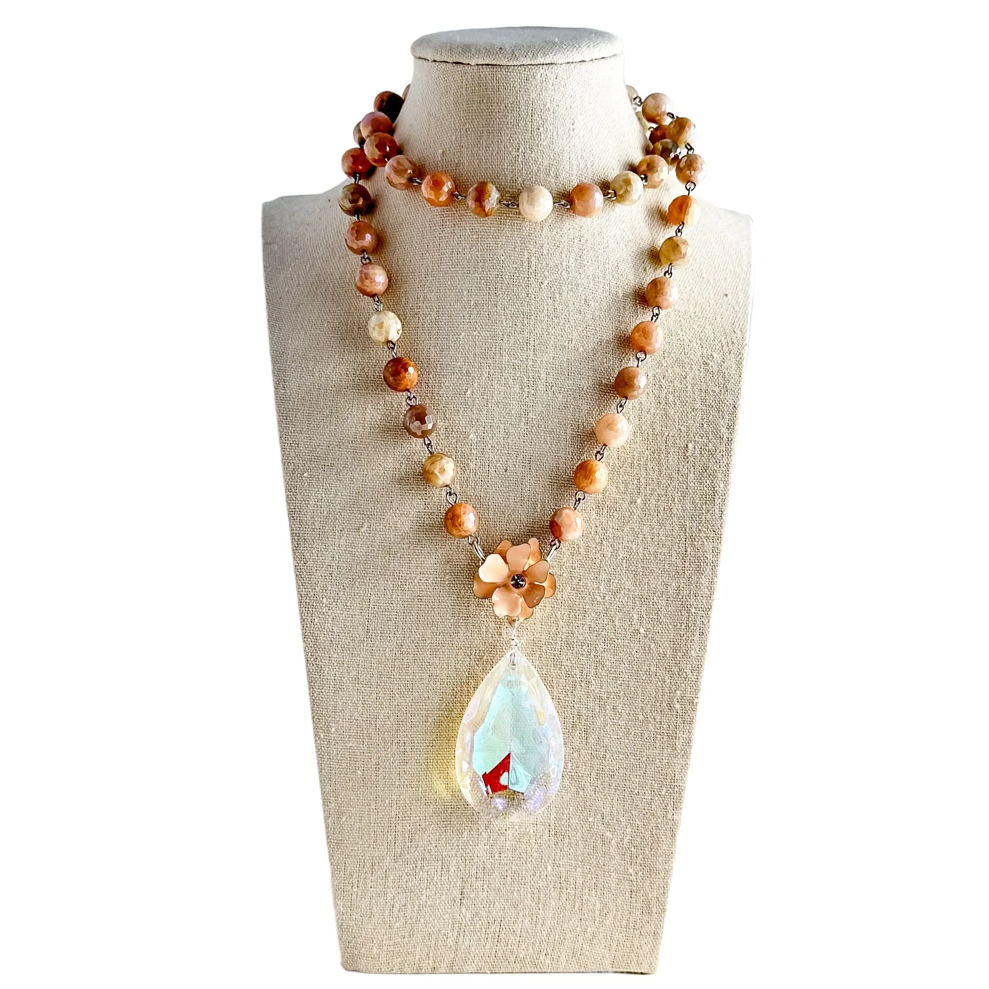 Strawberries and Cream Long Beaded Bauble Necklace