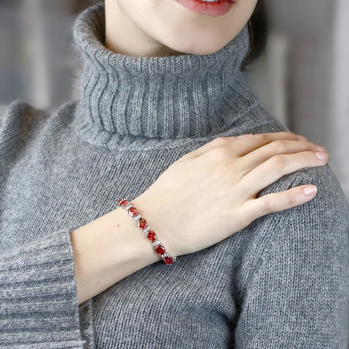 Tennis Ruby Red Cubic Zirconia American Diamond Bracelet For Women