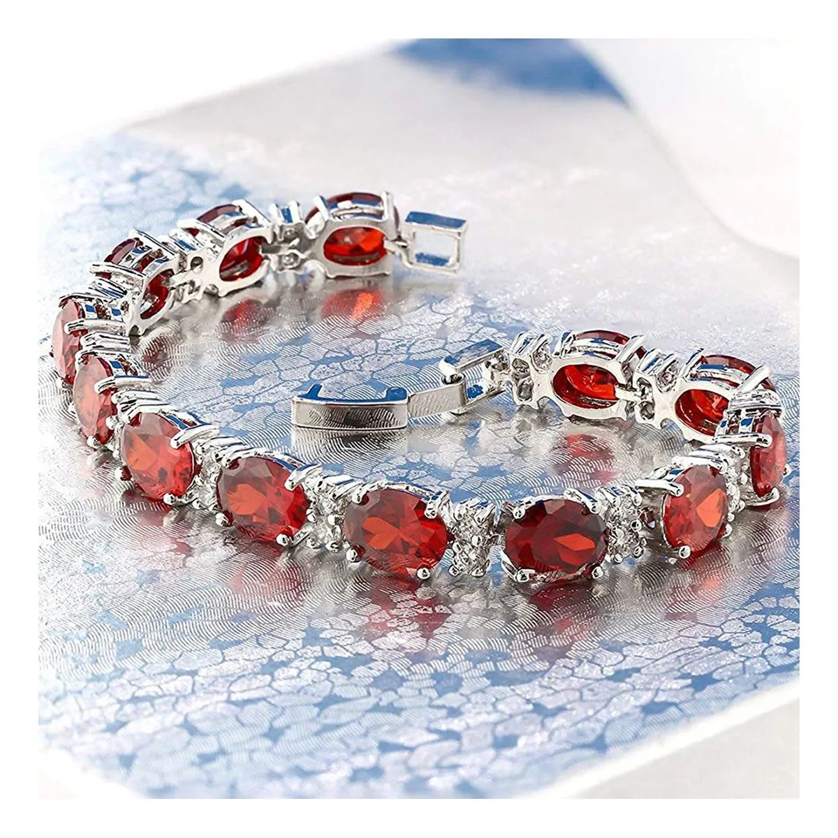 Tennis Ruby Red Cubic Zirconia American Diamond Bracelet For Women