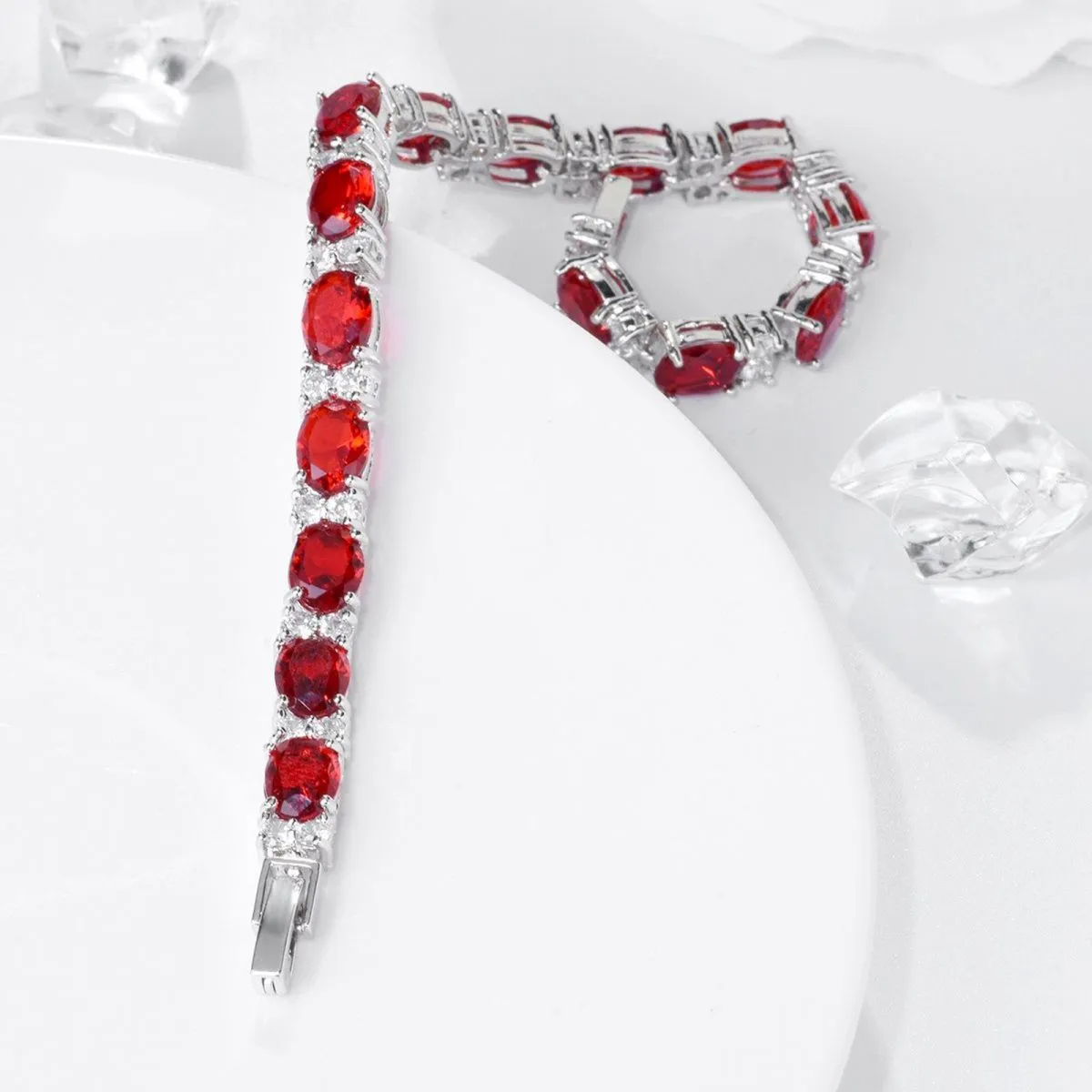 Tennis Ruby Red Cubic Zirconia American Diamond Bracelet For Women