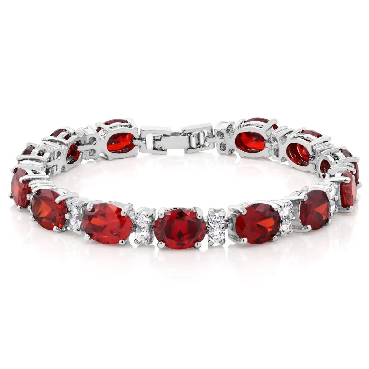 Tennis Ruby Red Cubic Zirconia American Diamond Bracelet For Women