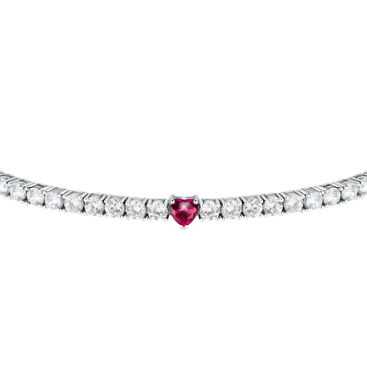 tesori bracelet 925 silver white cz with rubby heart centre cz 19cm