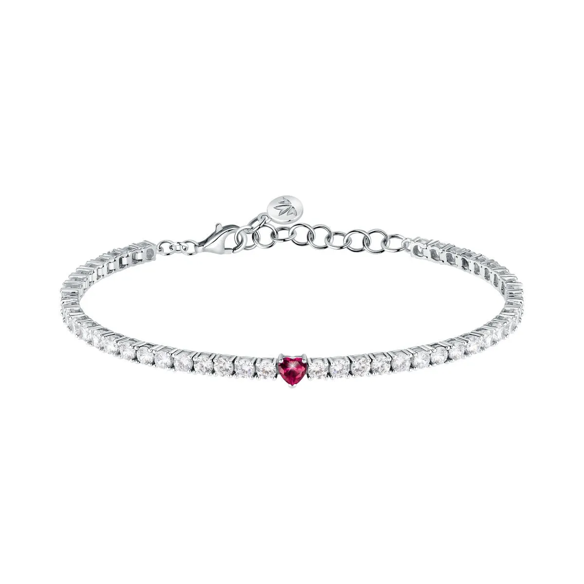 tesori bracelet 925 silver white cz with rubby heart centre cz 19cm