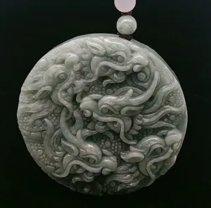 THE VAULT | Genuine Natural Jadeite Women Men Round Dragon Pendant Necklace