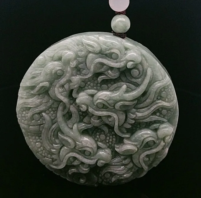 THE VAULT | Genuine Natural Jadeite Women Men Round Dragon Pendant Necklace