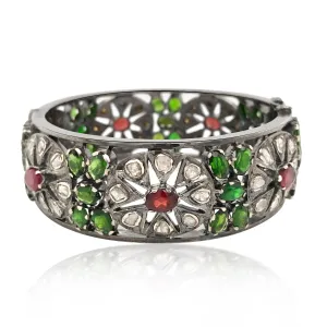 Tsavorite Ruby and Diamond Bangle Bracelet