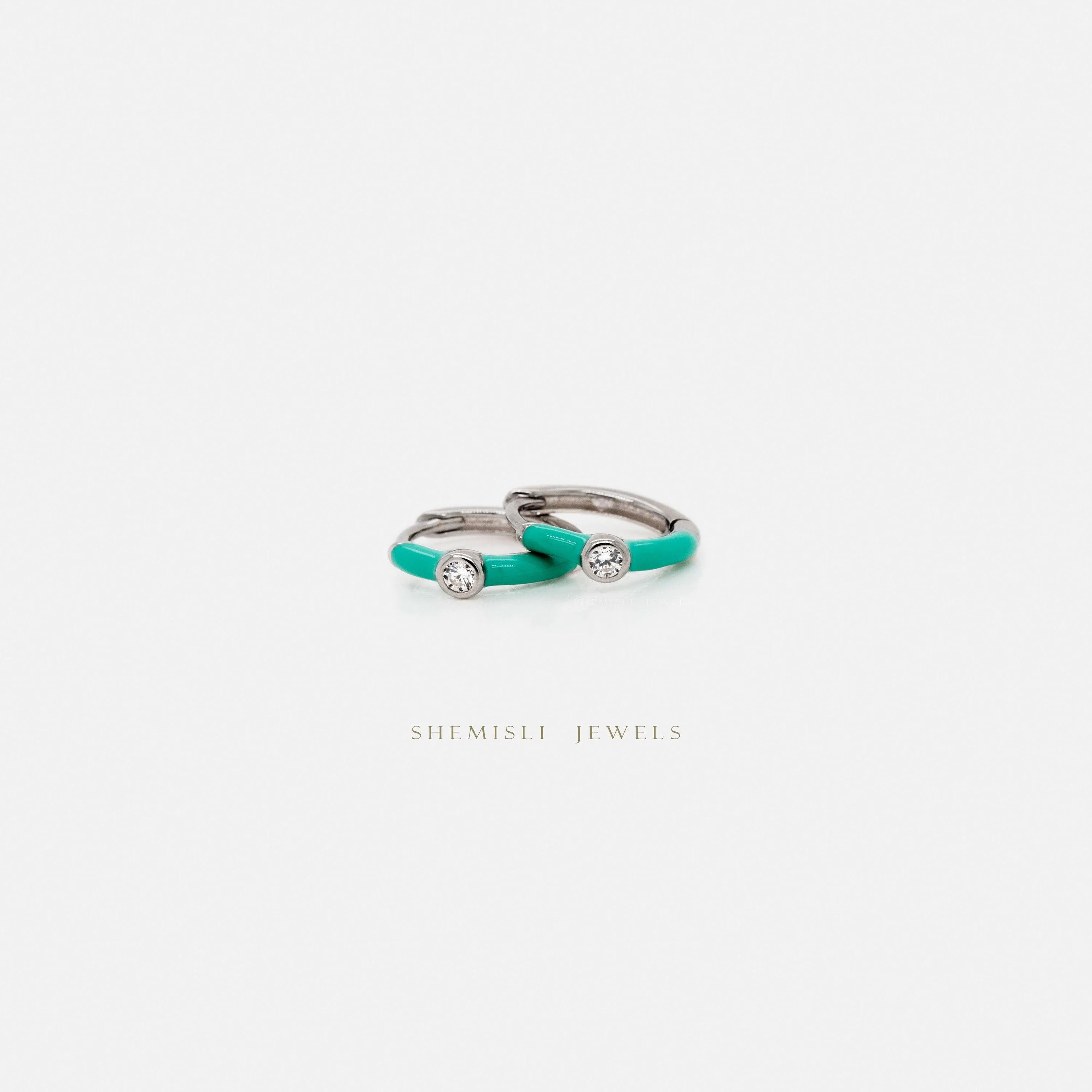Turquoise Enamel Stone Hoop Earrings, Huggies, Gold, Silver SHEMISLI - SH218