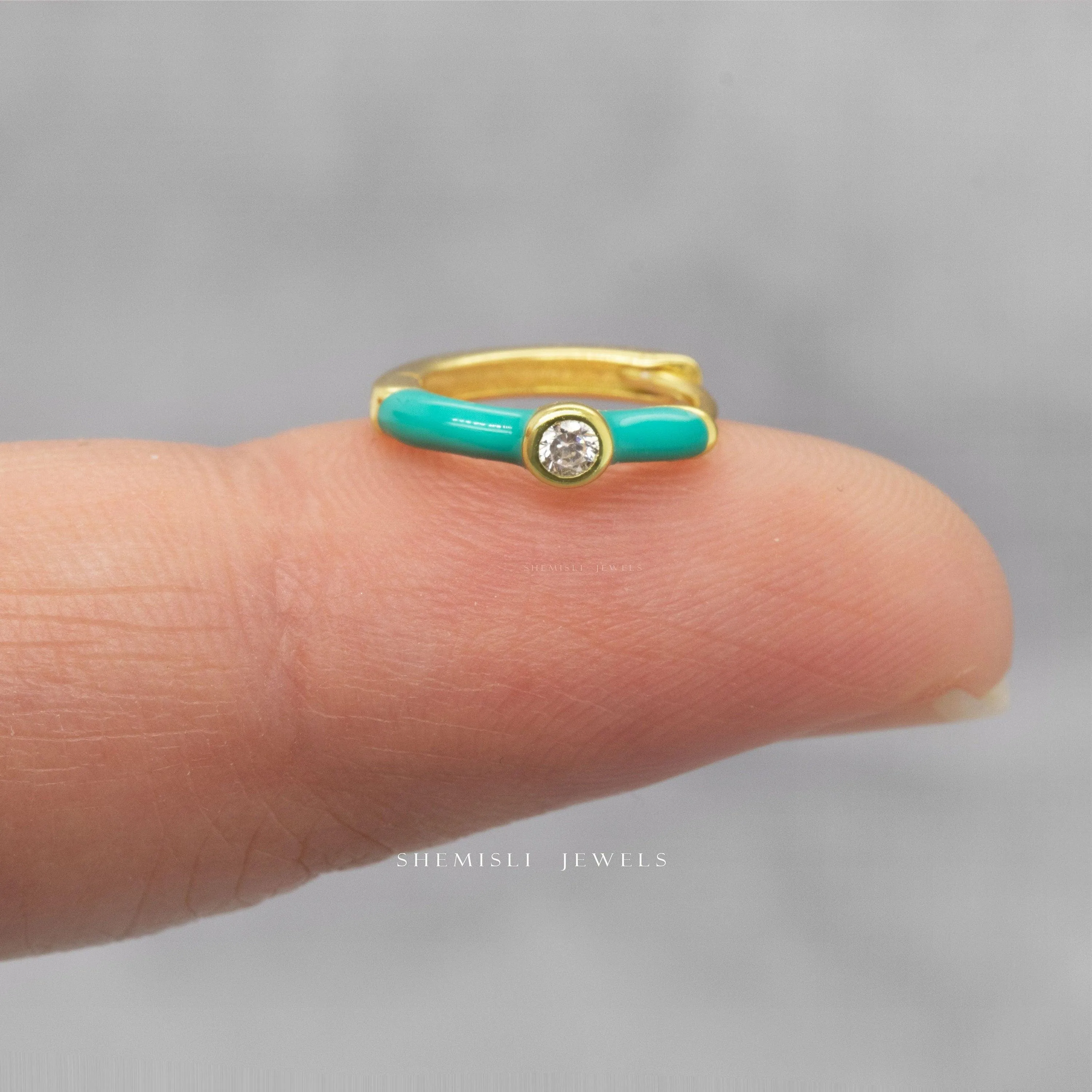 Turquoise Enamel Stone Hoop Earrings, Huggies, Gold, Silver SHEMISLI - SH218