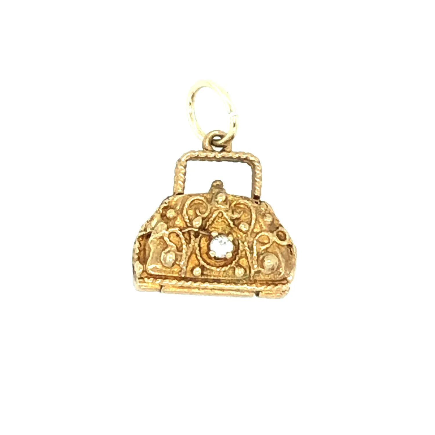 Vintage 9ct Gold Handbag Charm Pendant with Gem Highlights